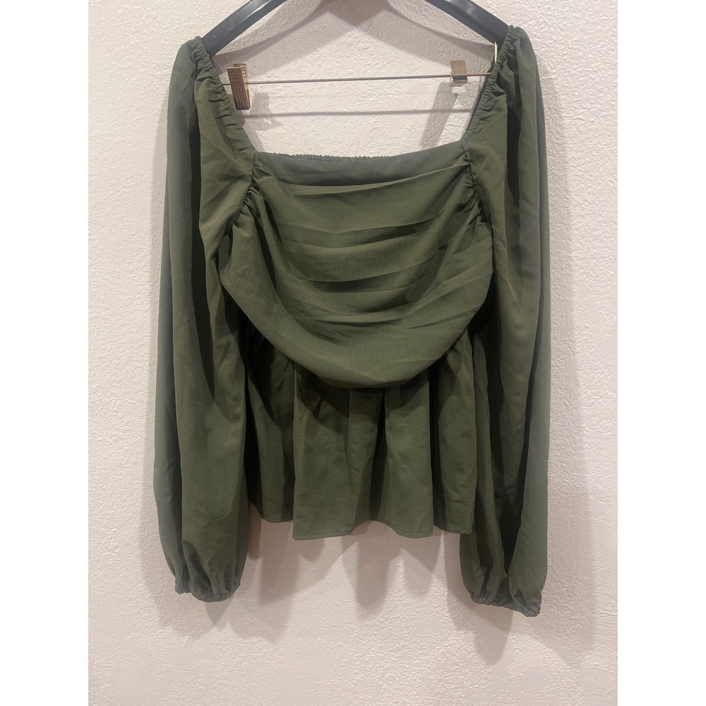 Shein Long Sleeve Ruched Square Neck Ruffle Hem Peplum Blouse Top L